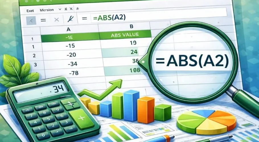 آموزش تابع ABS برای قدر مطلق در اکسل با مثال ساده