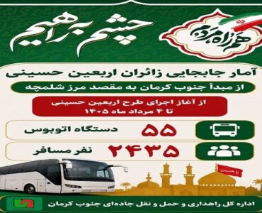 جابه‌جایی ۲ هزار و ۴۳۵ زائر اربعین حسینی از مبدأ جنوب کرمان
به مرز شلمچه