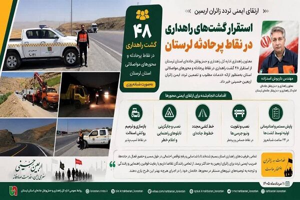 اطلاع نگاشت| ارتقای ایمنی تردد زائران اربعین با استقرار
گشت‌های راهداری در نقاط پرحادثه لرستان