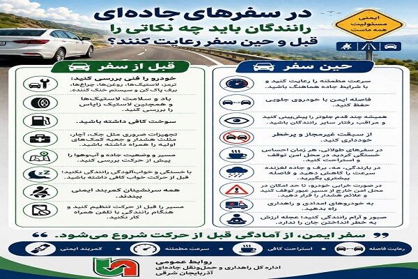 اطلاع نگاشت / توصیه به رانندگان در سفرهای جاده ای