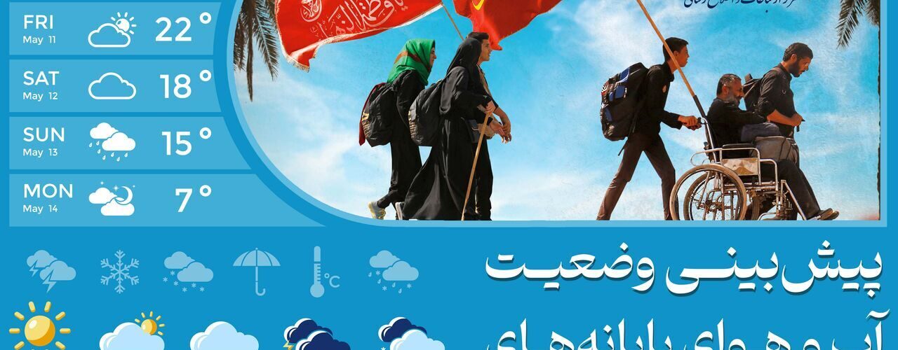 اطلاع‌نگاشت| پیش‌بینی وضعیت آب‌وهوای پایانه‌های مرزی ویژه
اربعین از ۱۰ الی ۱۴ مرداد
